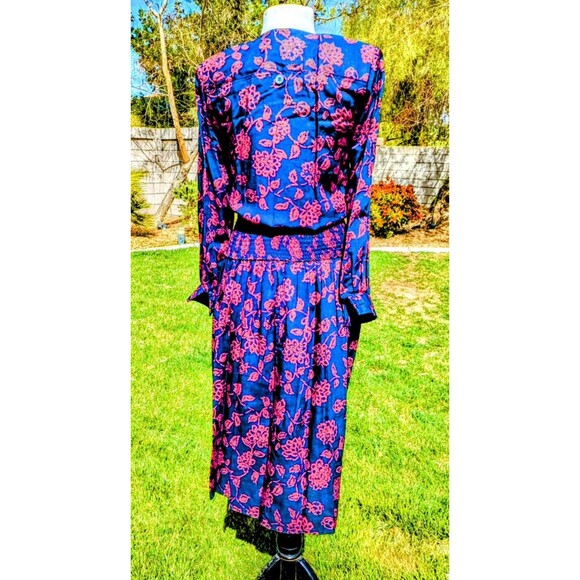 1980s VTG Cynthia Howie Buhon Sz2 Floral Red/Navy 2pc Top + Maxi Dress Set EUC - Picture 3 of 5
